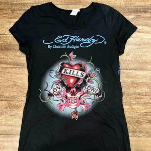 ED HARDY VINTAGE TSHIRT LOVE KILLS SLOWLY SKULL AND HEARTS